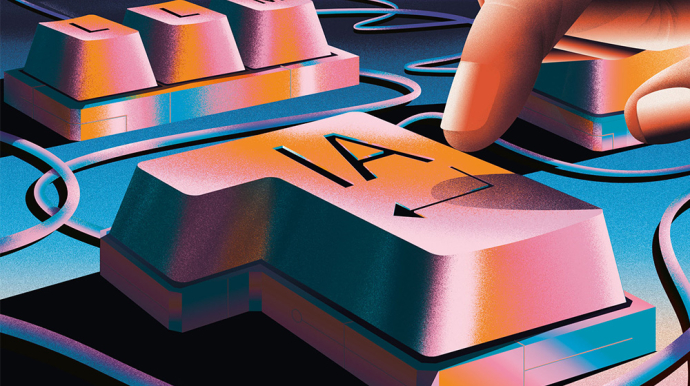 illustration d'un doigt appuyant sur la touche "entrée" d'un clavier, ou il est écrit "IA" à la place
