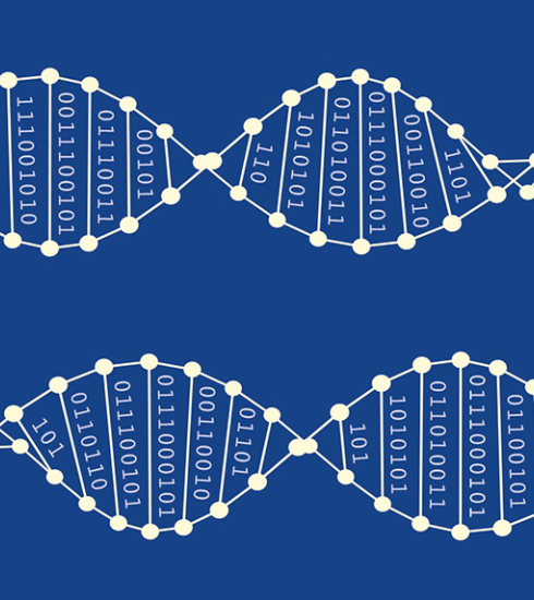 fond bleu et illustration de séquence d'ADN